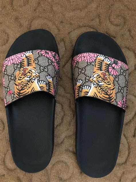 orange gucci flip flops|gucci slides pink tiger.